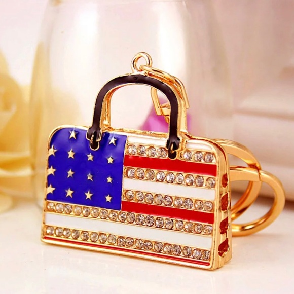 American Flag Bag Charm Key Chain - Picture 2 of 4